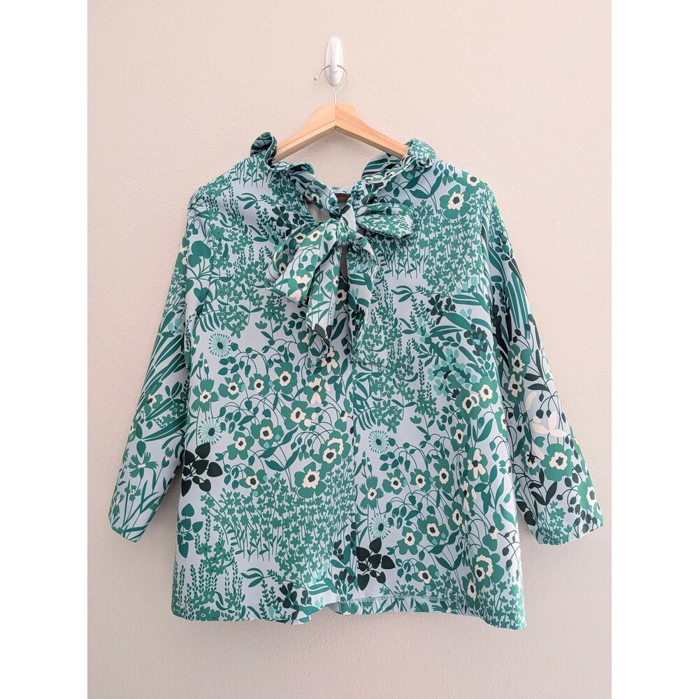 Women's Tuckernuck Wildflower Faye Blouse Green White Size XL Spring Print - Picture 3 of 7
